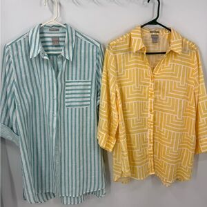 Chico‘s set of two 100% linen no iron button front shirts.3-16/18